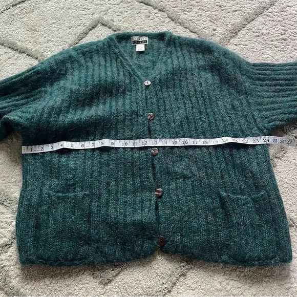 Vintage Express green cardigan sweater mohair button front chunky knit medium - Picture 5 of 9